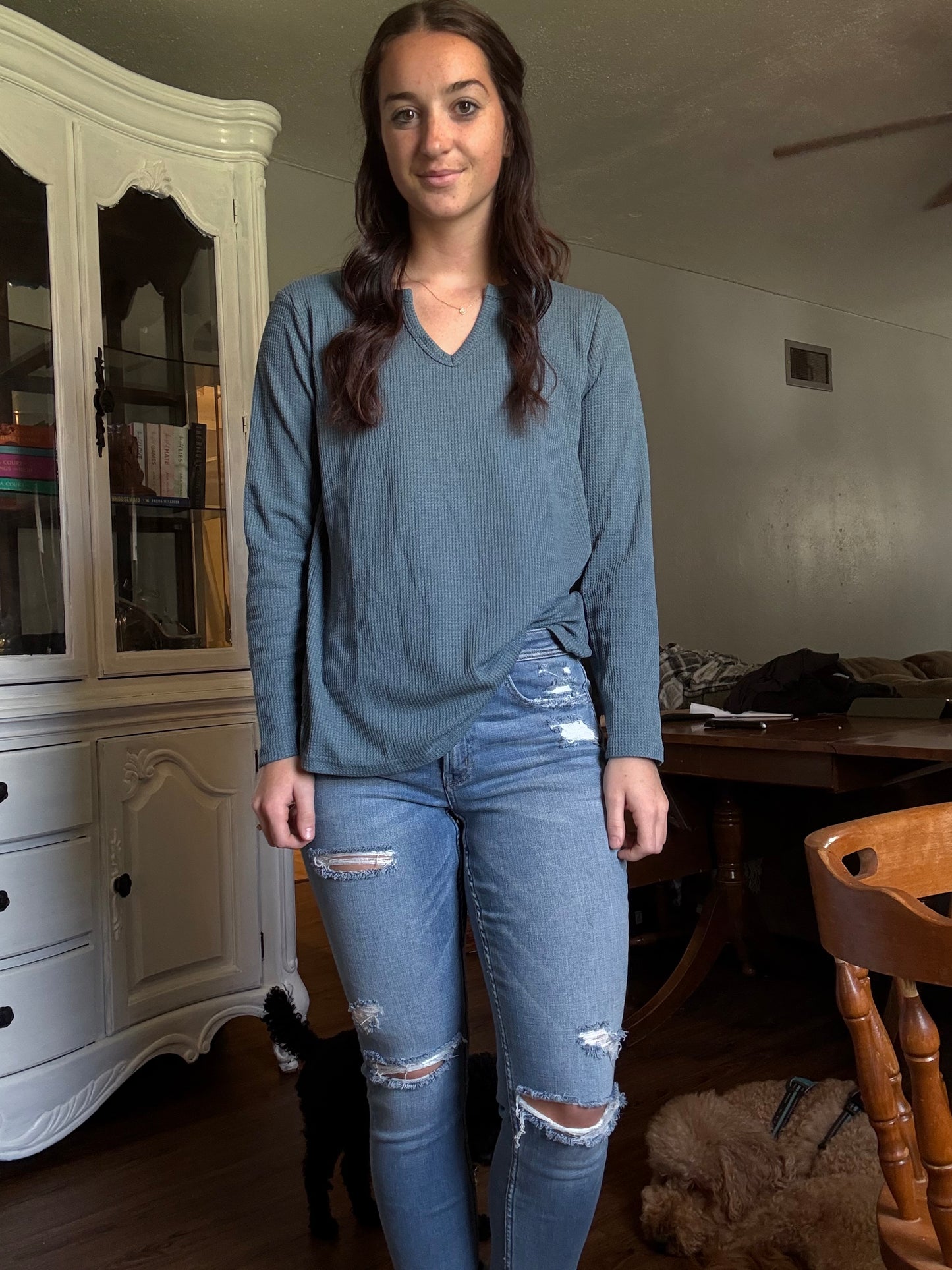 Waffle Loose Long-Sleeved Top