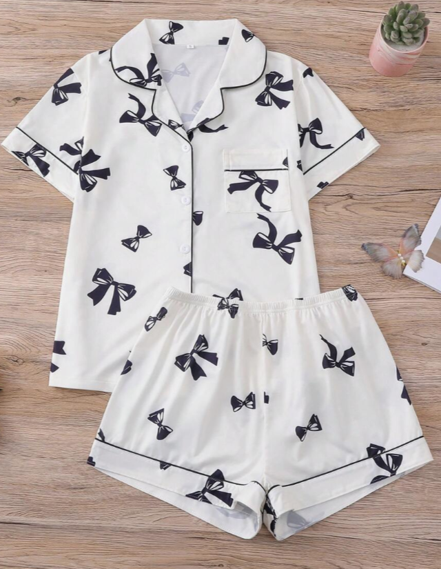 Black & White Bow PJ Set