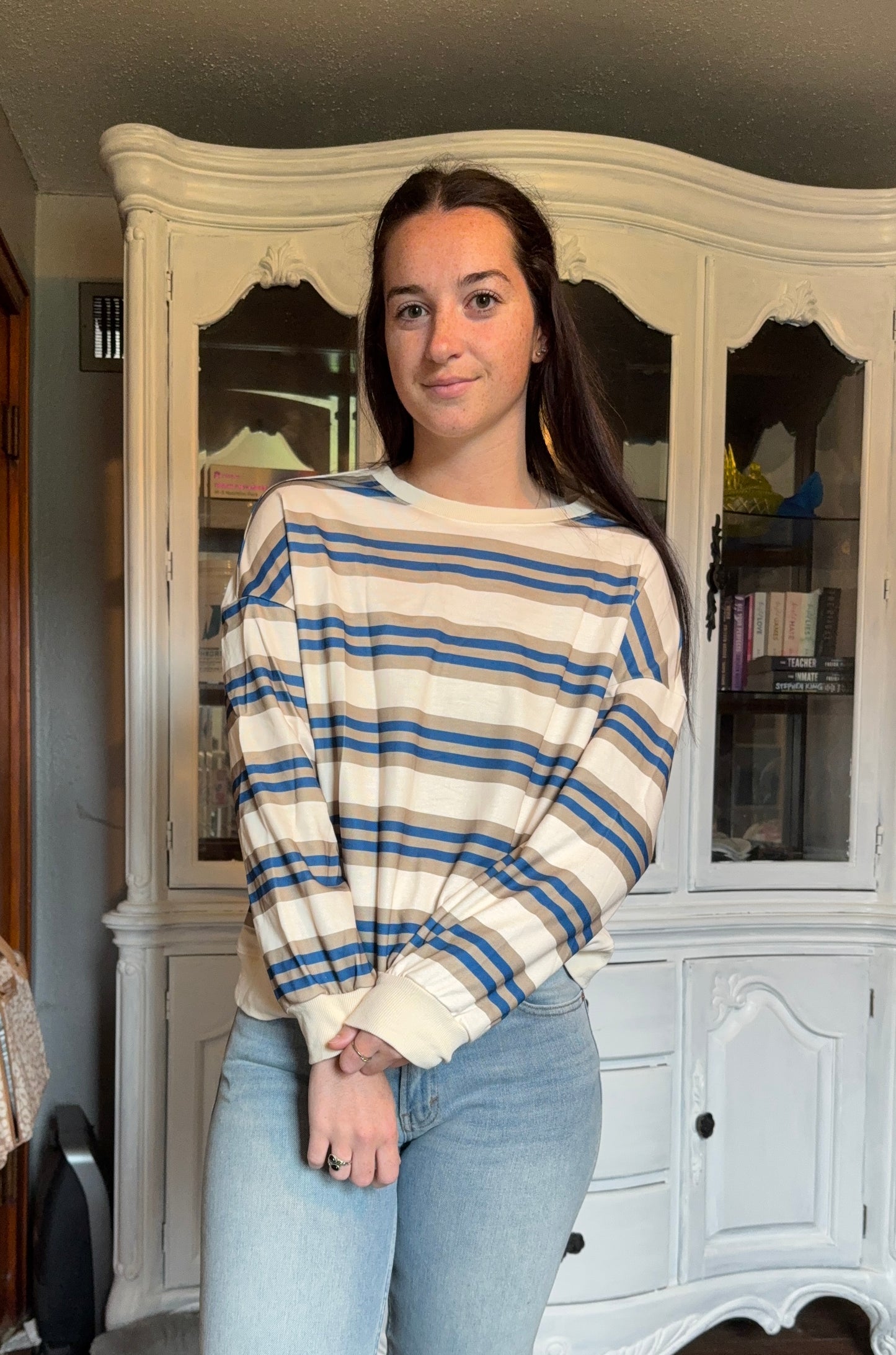 Stripe Crewneck Pullover Sweatshirt