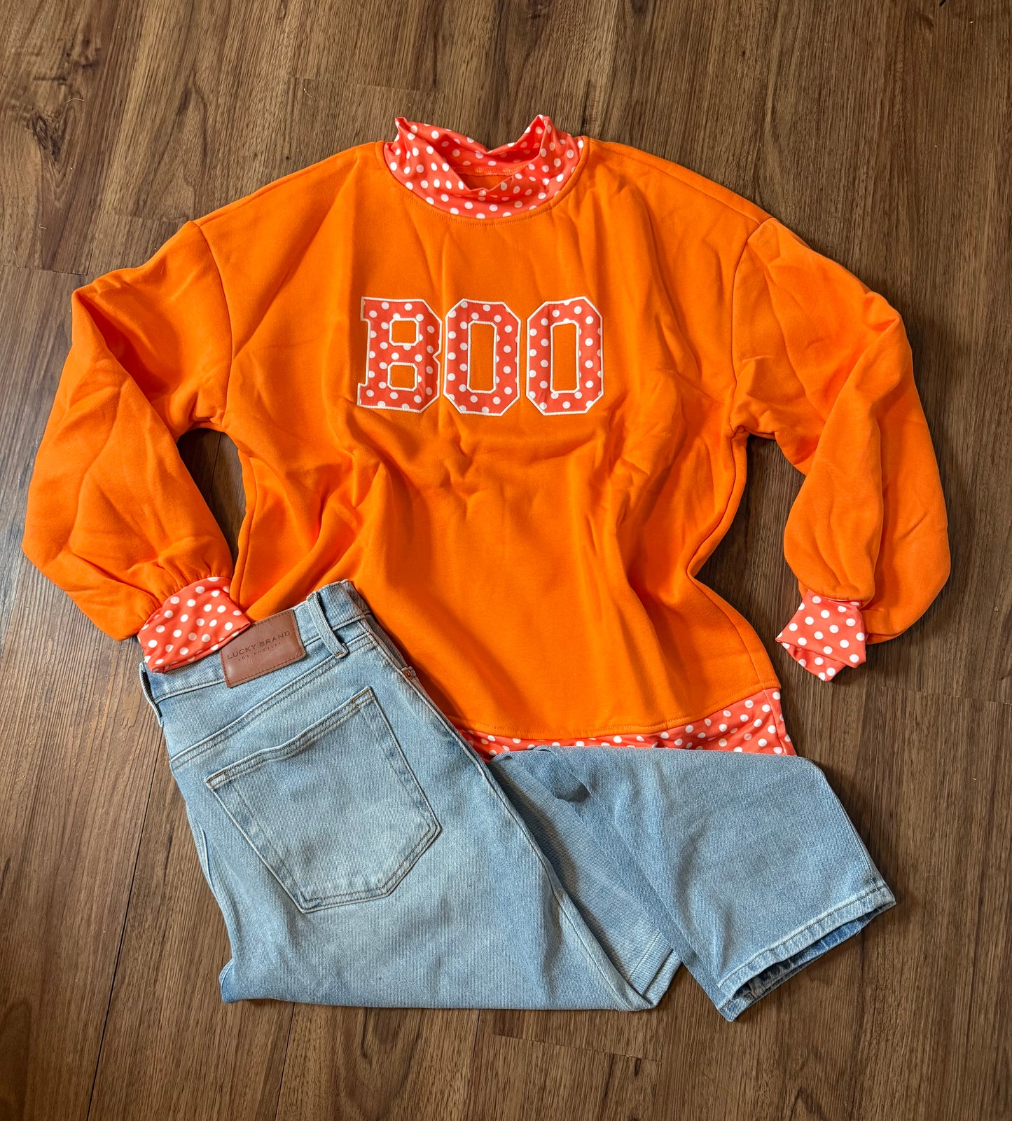 Polka Dot Boo Mock Neck Sweatshirt