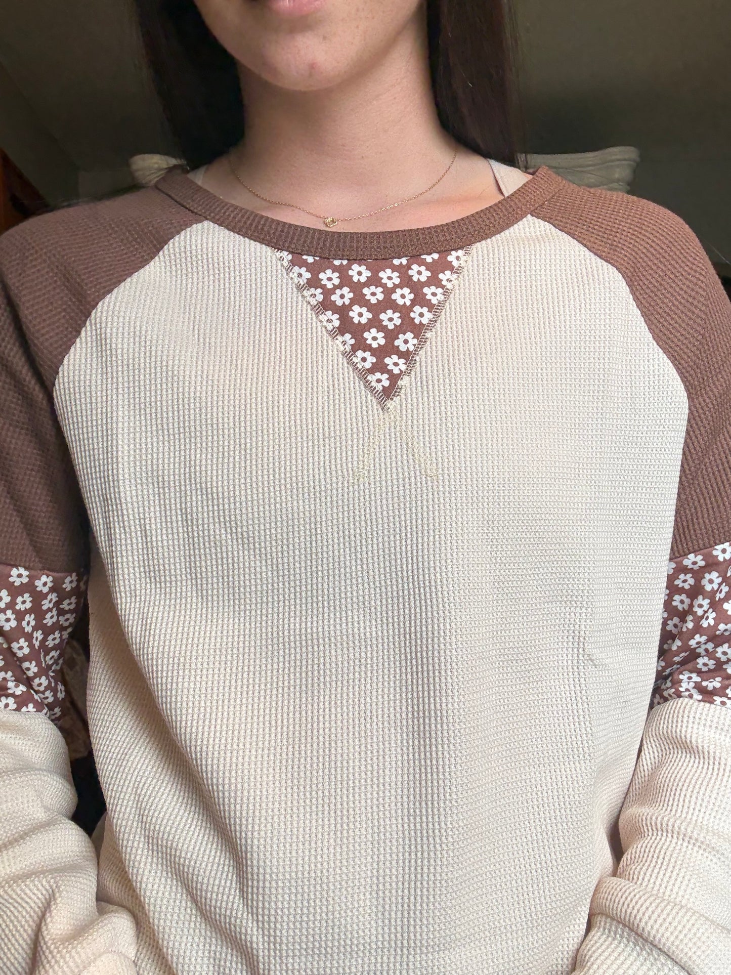 Floral Patchwork Colorblock Raglan Long Sleeve Top