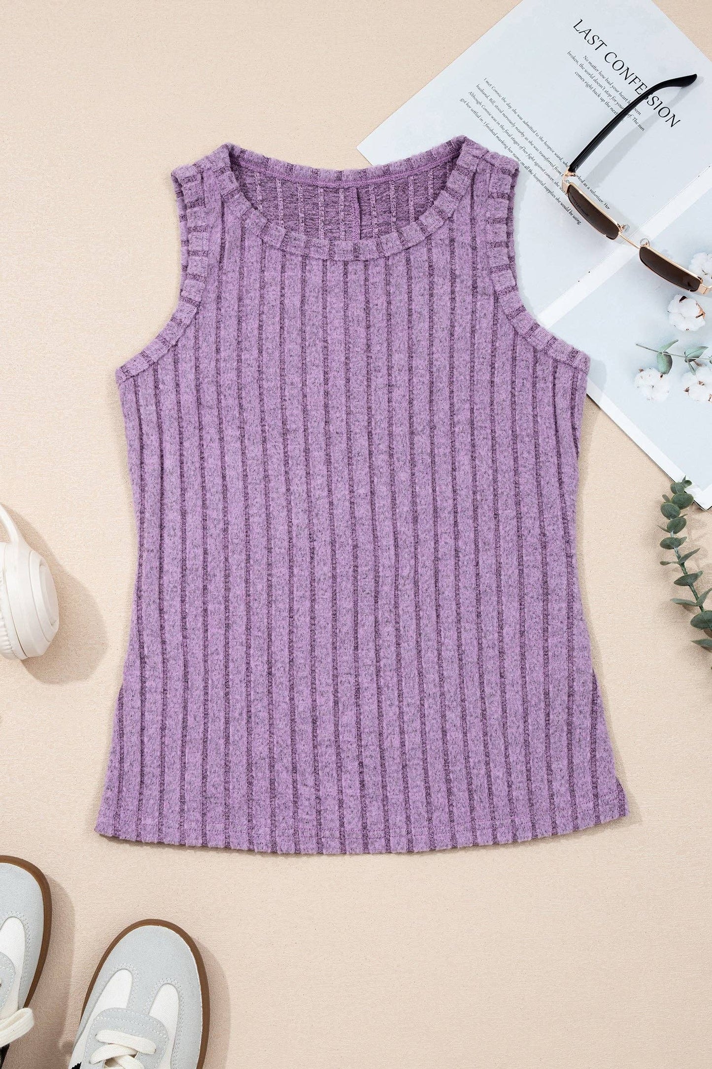 Solid Ribbed Mineral Washed Tank Top