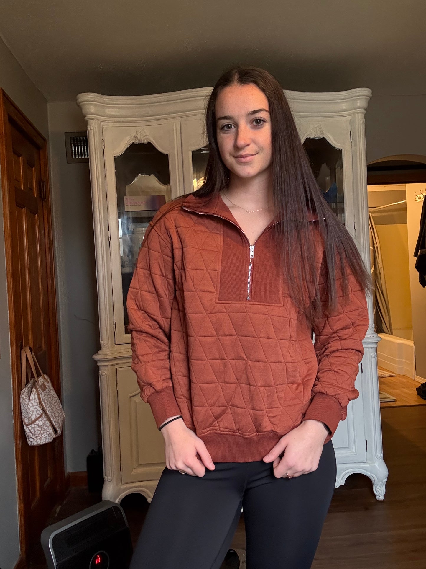 Geometric Quilted Half Zipped Sweatshirt