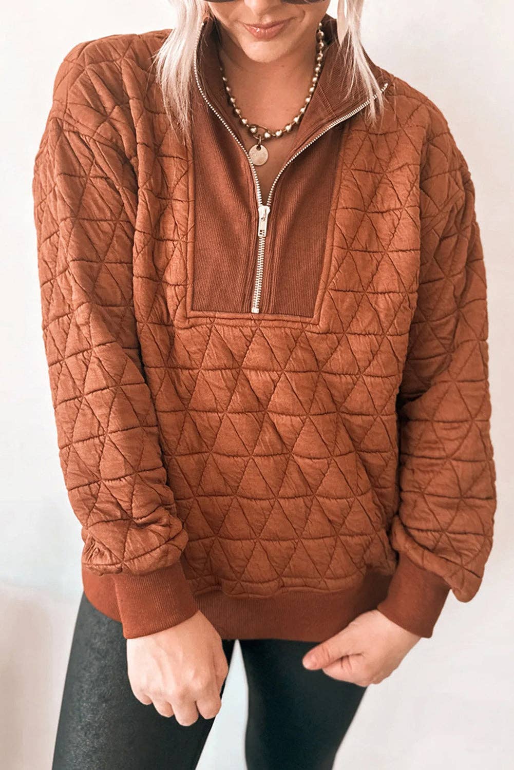 Geometric Quilted Half Zipped Sweatshirt