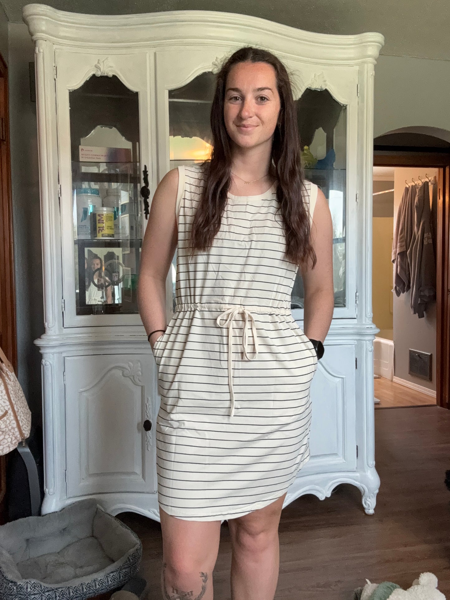 Stripe Drawstring Tunic Tank Mini Dress