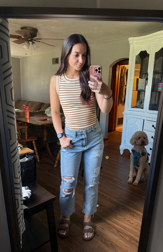 Stripe Reverse Seam Sleeveless Top