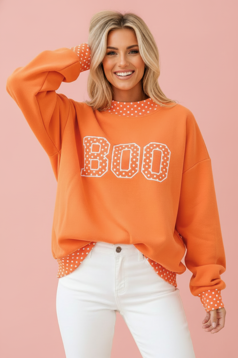 Polka Dot Boo Mock Neck Sweatshirt