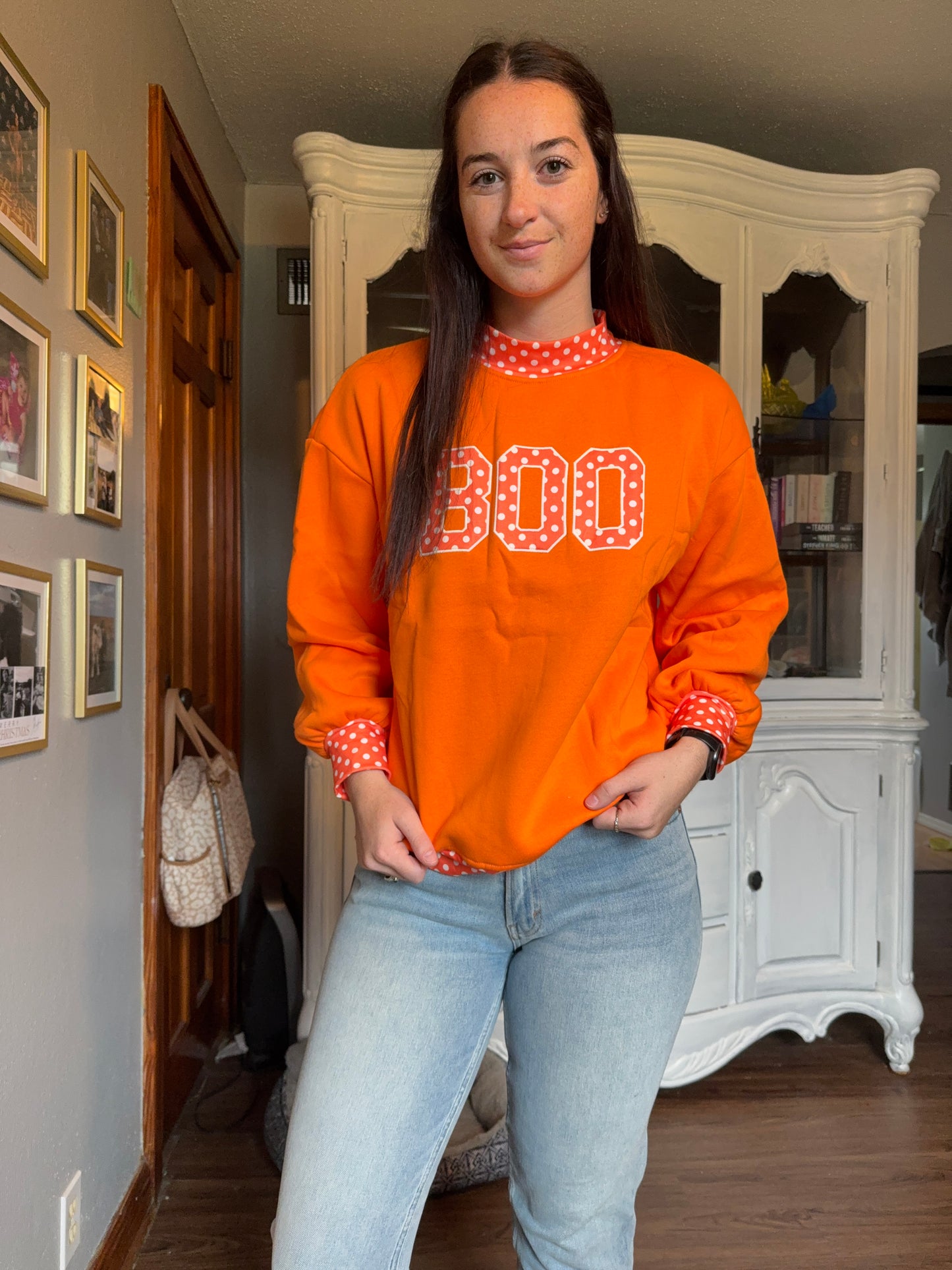 Polka Dot Boo Mock Neck Sweatshirt