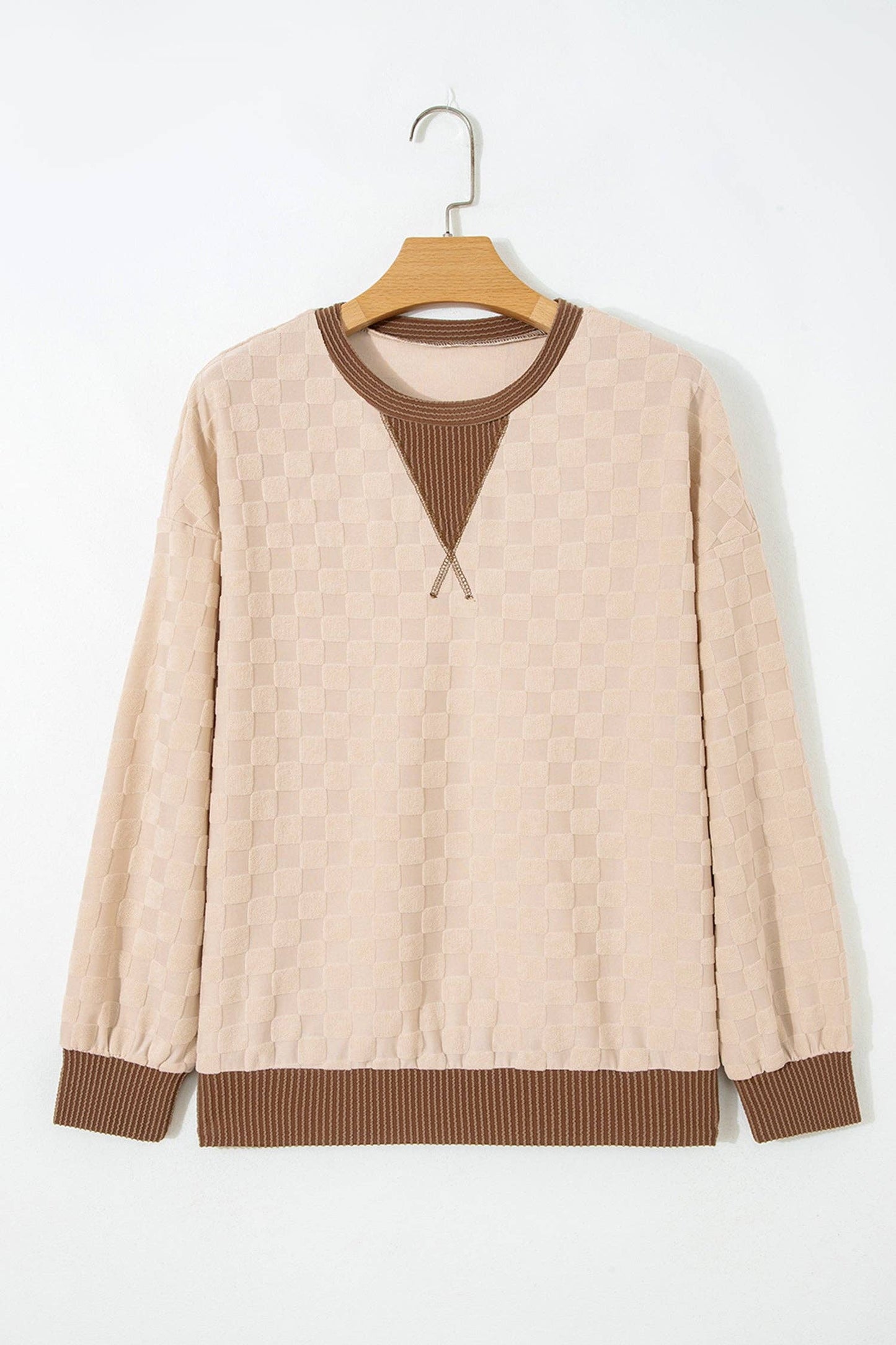 Checker Textured Long Sleeve Top