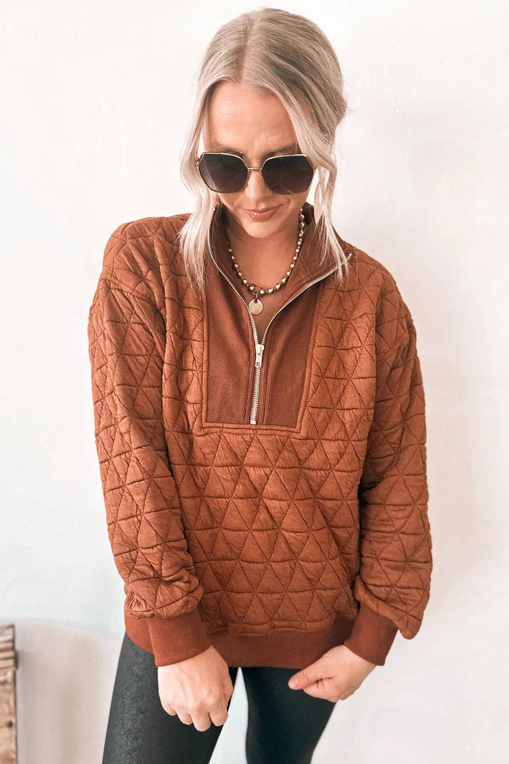 Geometric Quilted Half Zipped Sweatshirt