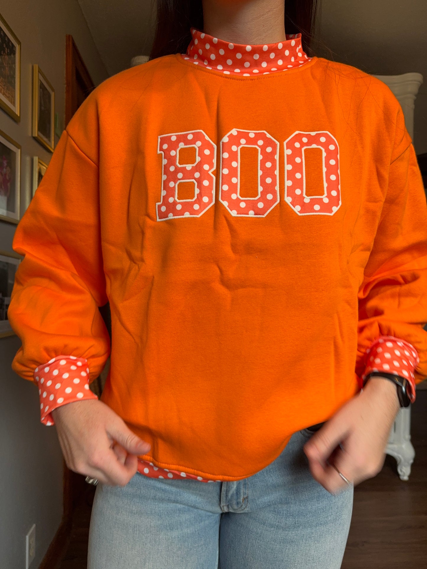 Polka Dot Boo Mock Neck Sweatshirt