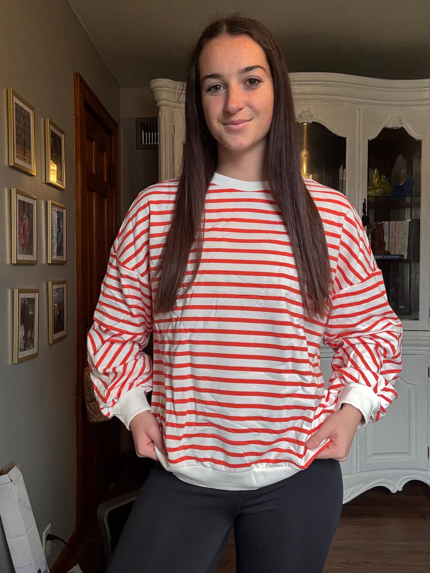 Stripe Drop Shoulder Crewneck Sweatshirt
