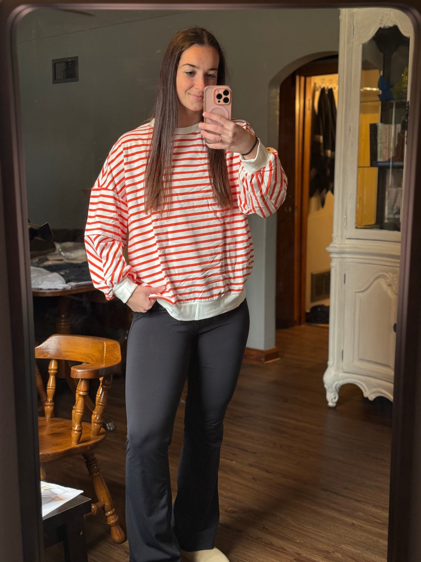 Stripe Drop Shoulder Crewneck Sweatshirt