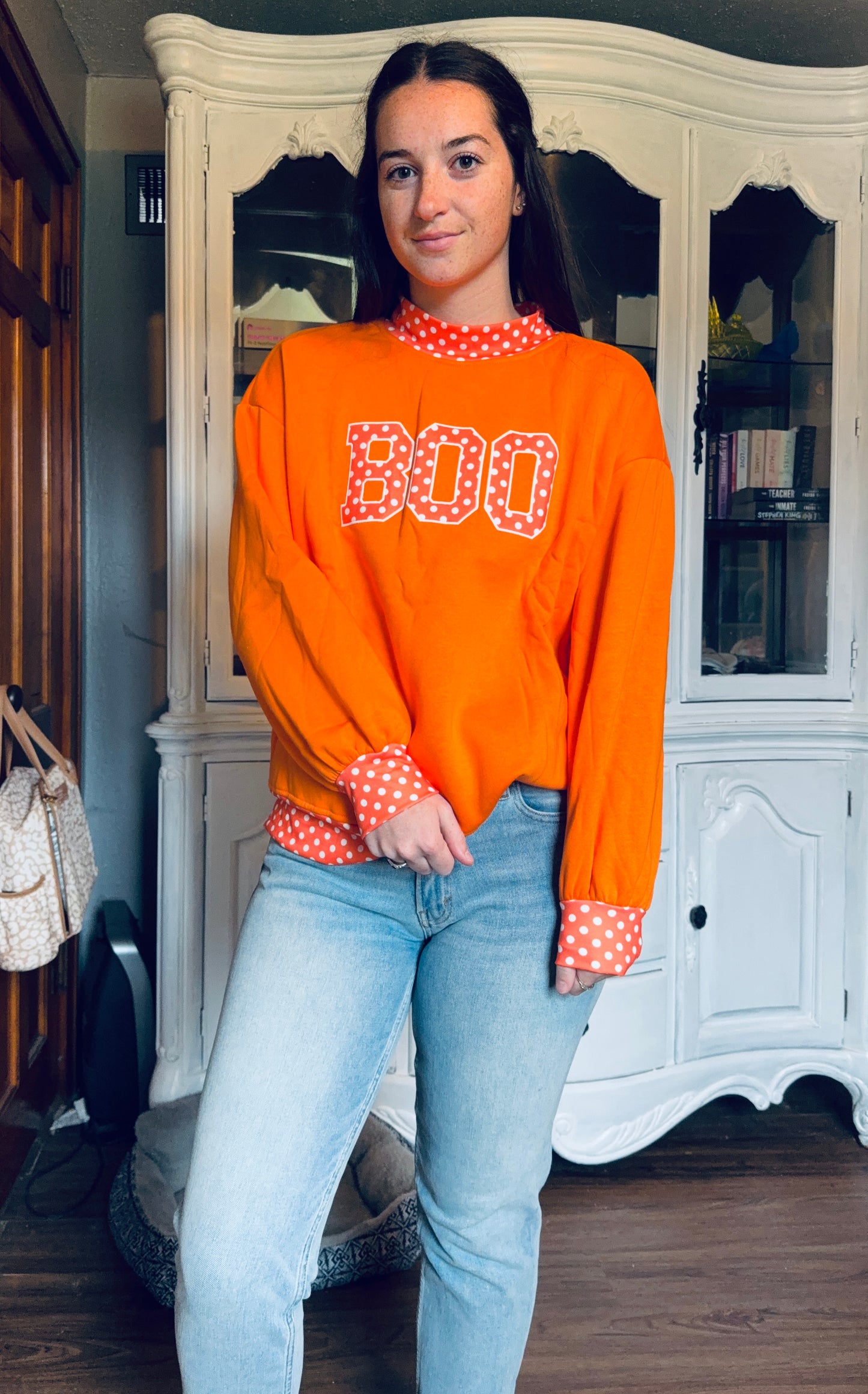 Polka Dot Boo Mock Neck Sweatshirt