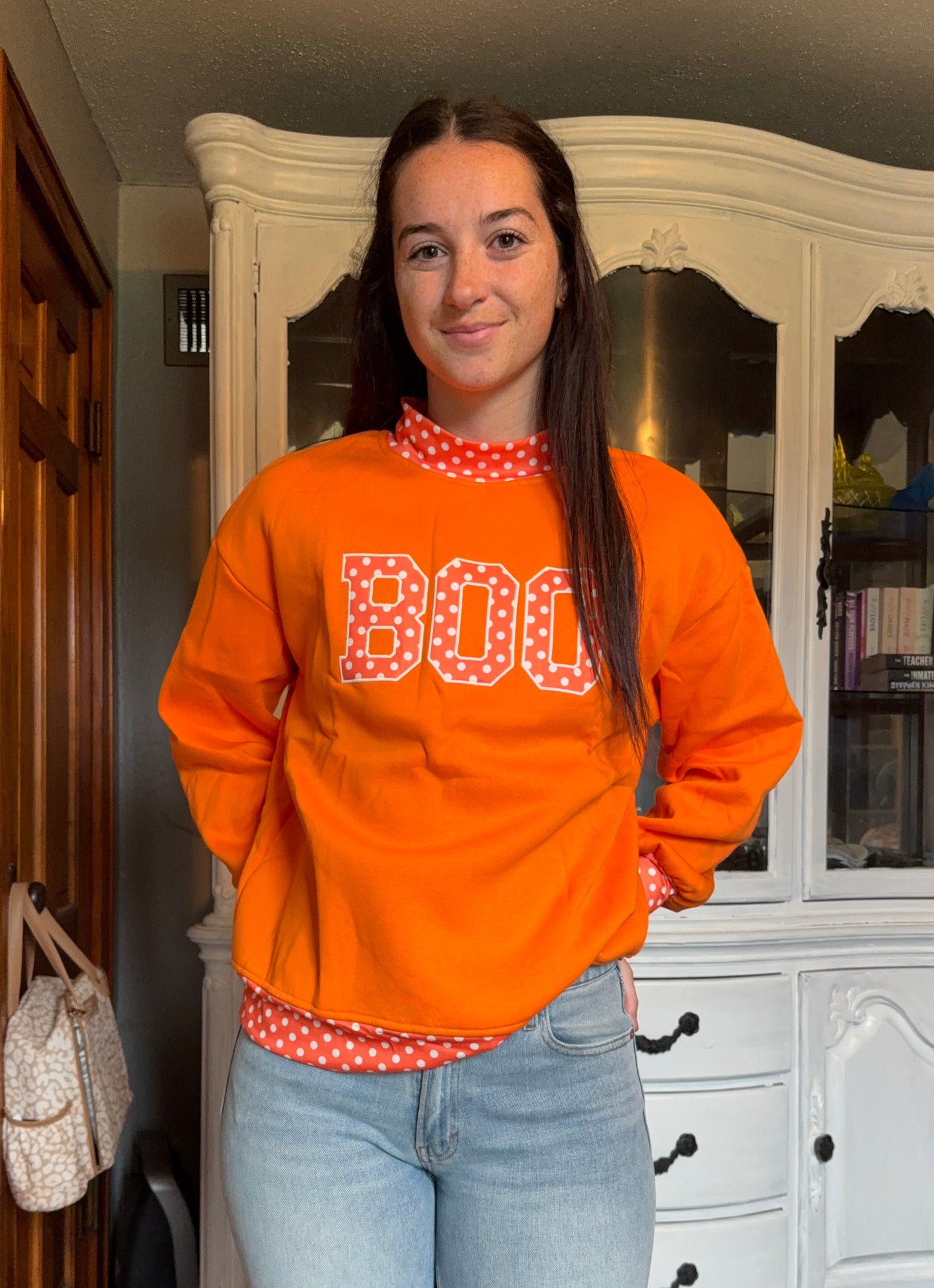 Polka Dot Boo Mock Neck Sweatshirt