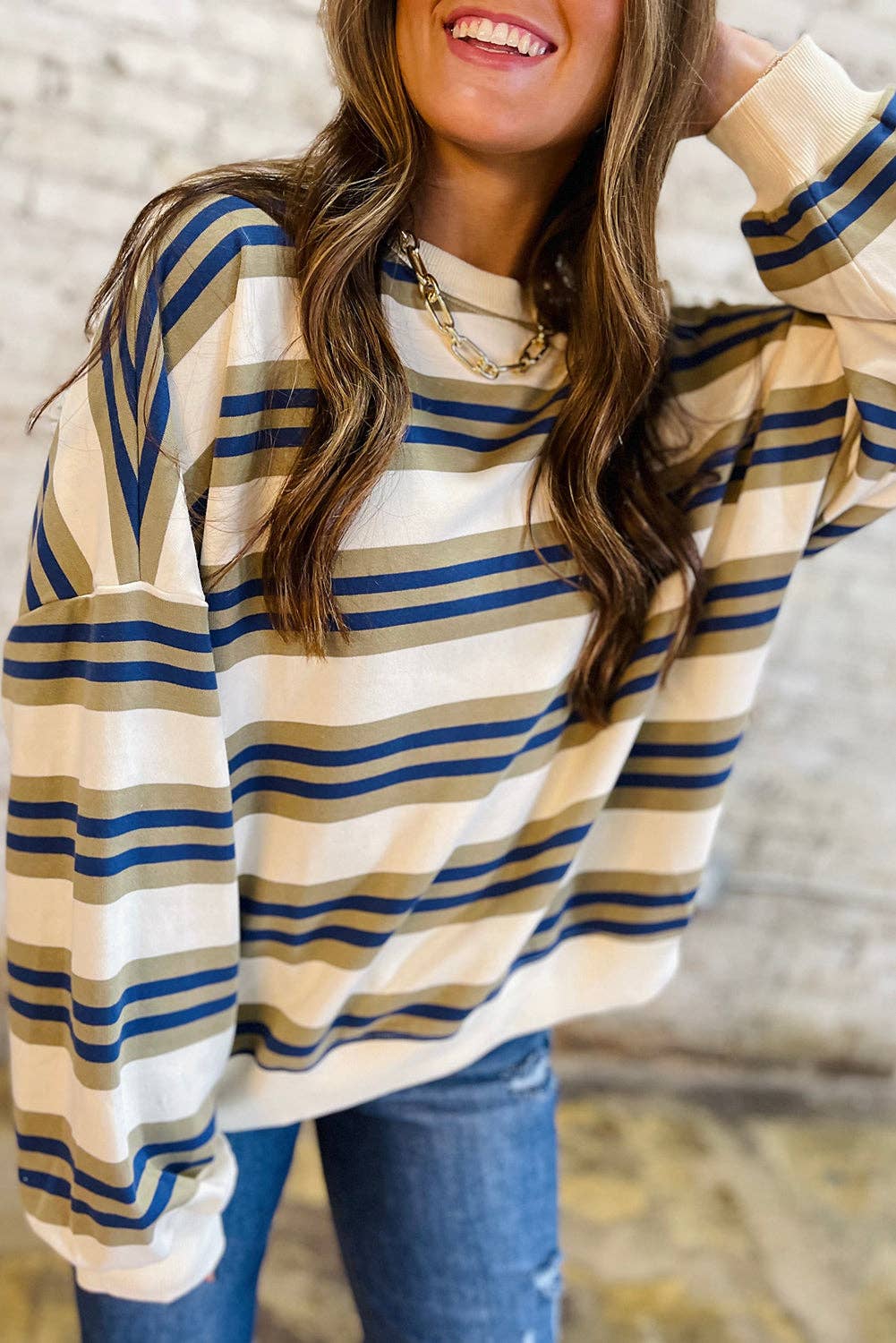 Stripe Crewneck Pullover Sweatshirt
