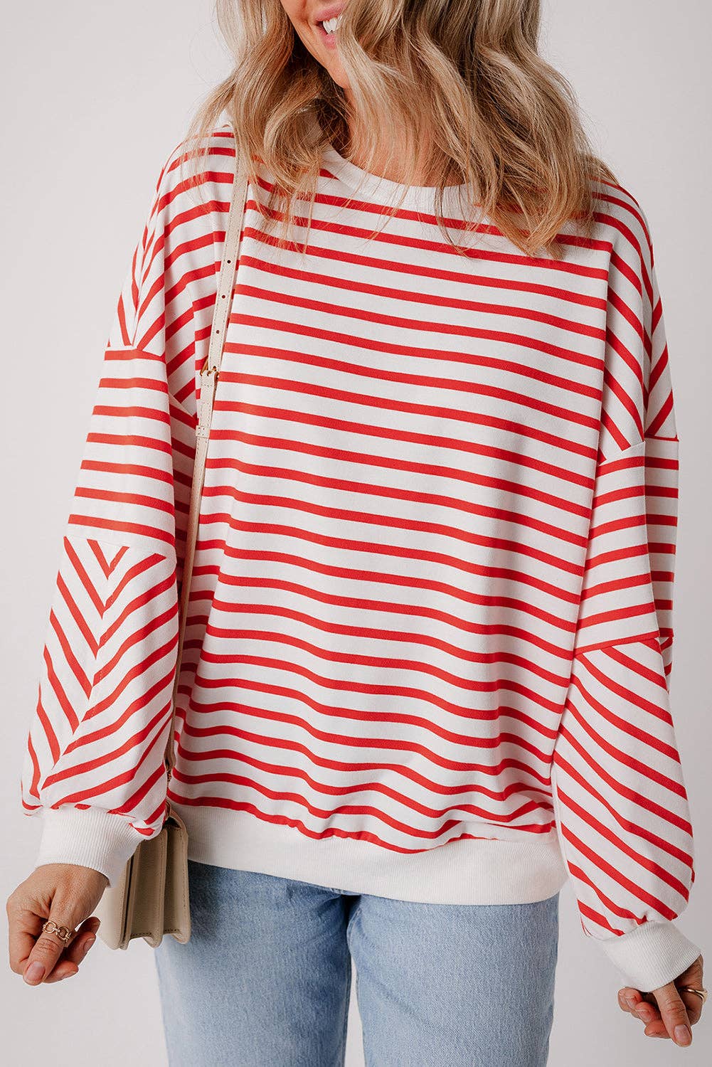 Stripe Drop Shoulder Crewneck Sweatshirt